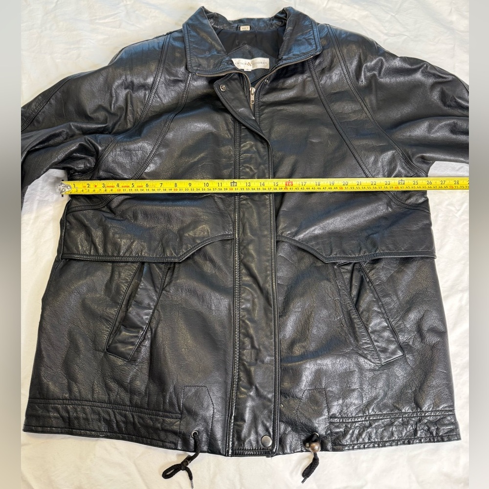 Vintage 90s Oversized Black Genuine Leather Coat L Minimalist Longline Y2K - Picture 12 of 13